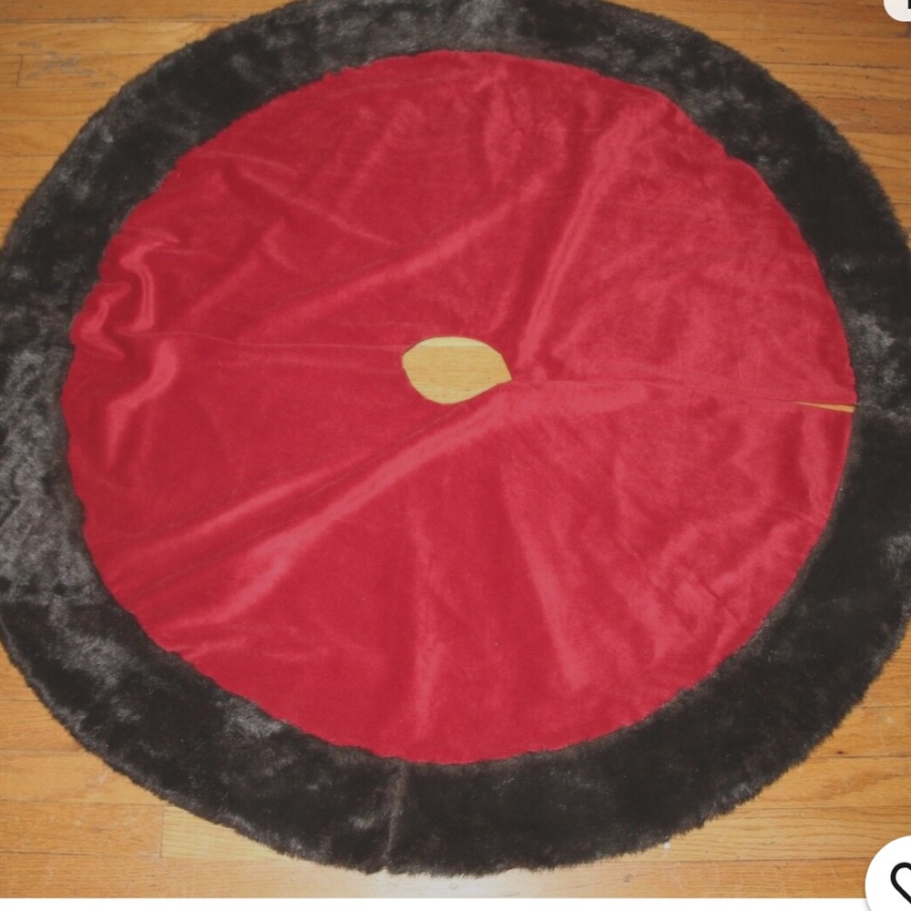 Pier 1 Import Vintage Red Velvet with Brown Faux Mink Fur Xmas Tree Skirt